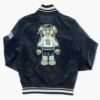 Seattle Kraken Buoy Mascot Blue Satin Varsity Jacket Back