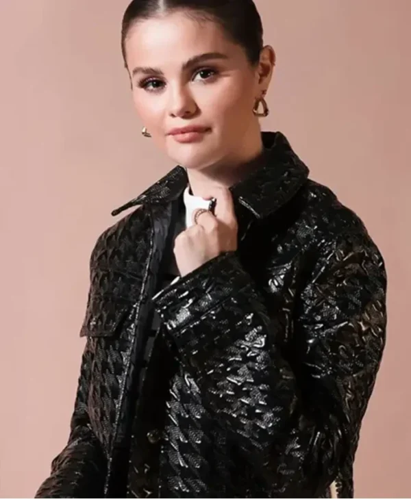 Selena Gomez Houndstooth-Pattern Biker Jacket