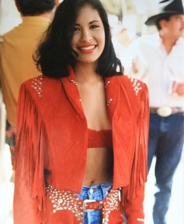 Selena Quintanilla The Series Christian Serratos Red Fringe Studded Leather Jacket