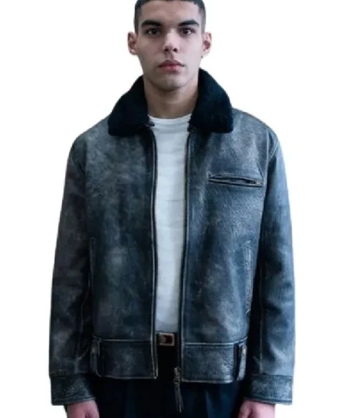 Sex Education S02 Rahim Blue Distressed Leather Jacket