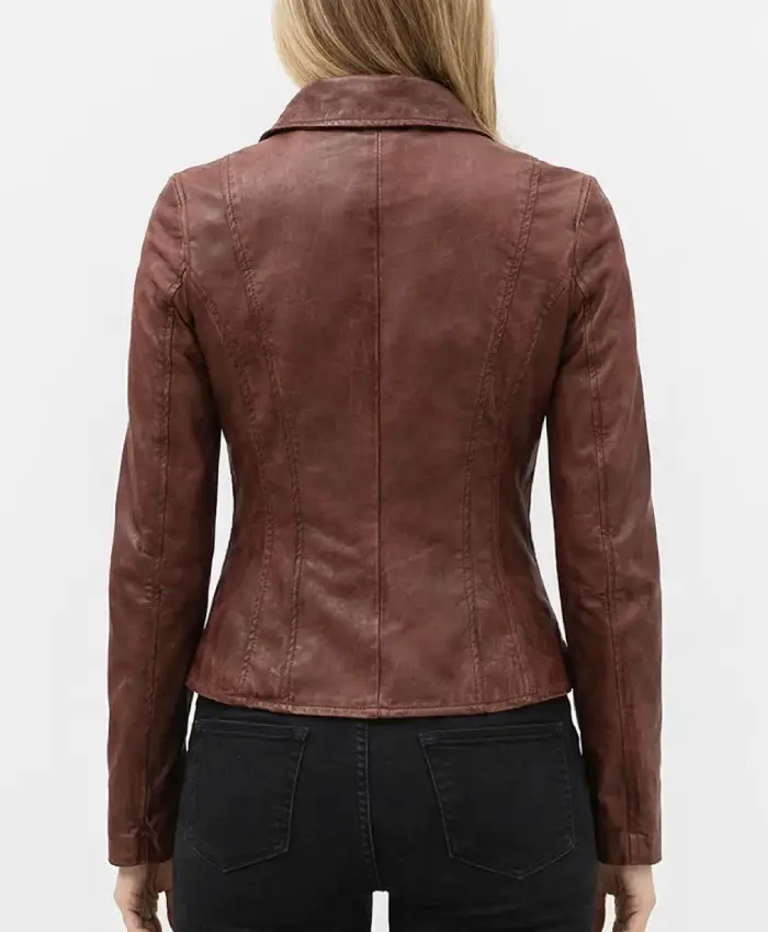 Shop Ramsey Brown Biker Leather Jacket For Women