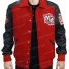 Buy now Michael Jackson MM Mickey Mouse Baseball Red Black Varsity Jacket With Leather Sleeves