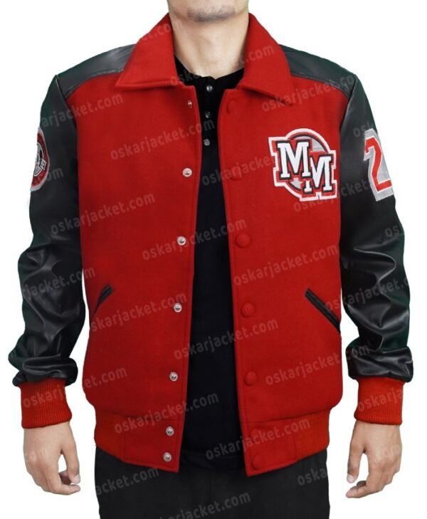 Buy now Michael Jackson MM Mickey Mouse Baseball Red Black Varsity Jacket With Leather Sleeves
