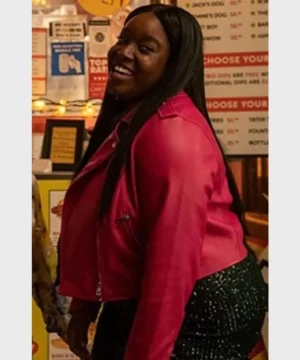 Shrill S03 Lolly Adefope Pink Real Leather Biker Jacket