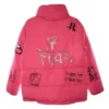 Singer Ariana Grande 7 Rings Pink Puffer Jacket back look
