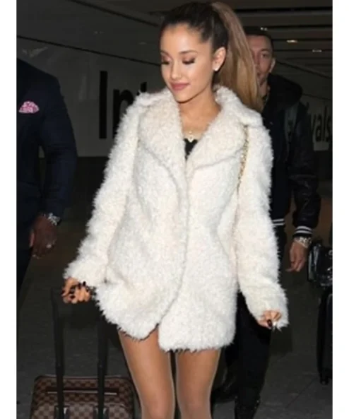 Singer Ariana Grande White Fur Jacket