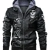Skull Printed Misfits Hooded Leather Bomber Jacket