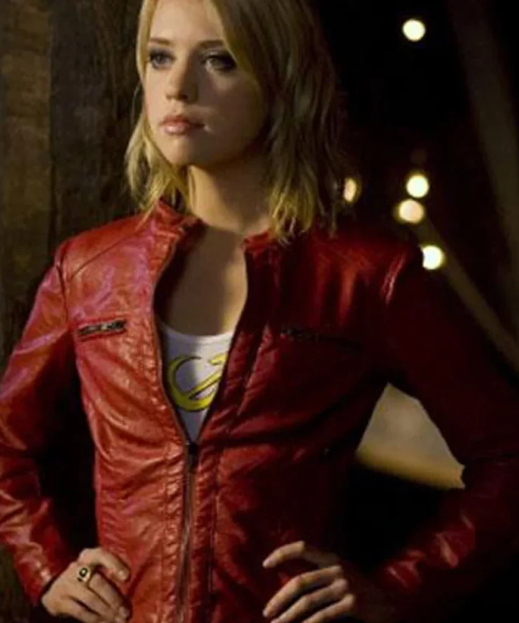 Smallville Alexz Johnson Red Biker Leather Jacket