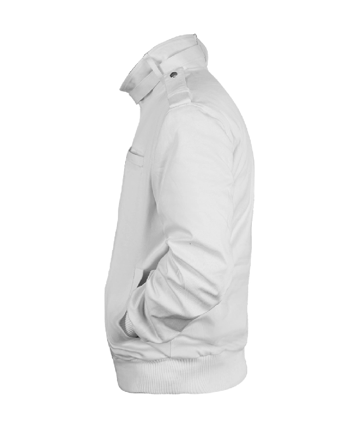 White Franklin Saint bomber jacket inspired by the iconic Snowfall TV series