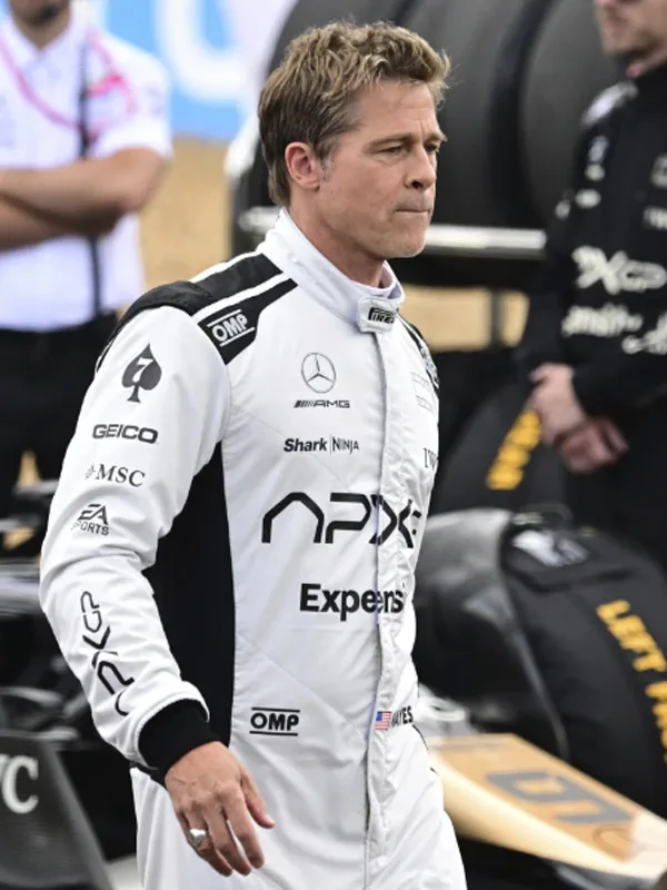 Sonny Hayes F1 Brad Pitt White and Black Cotton Racer Costume Jacket