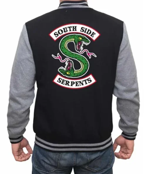 Southside Serpents Riverdale Black And Grey Varsity Jacket back look