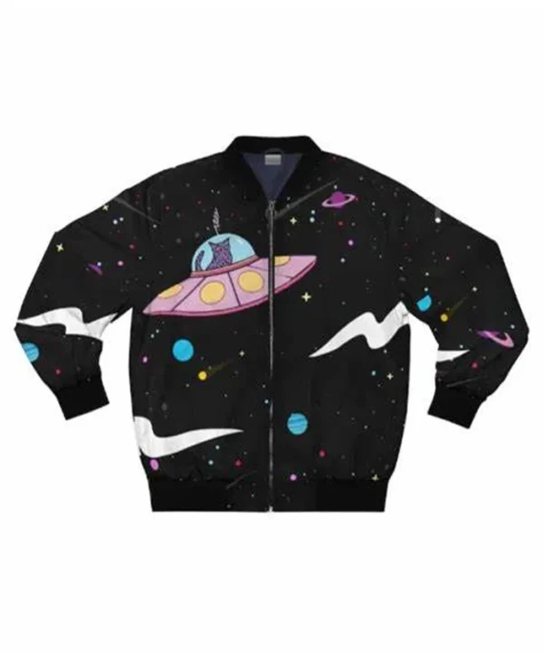 Space Galaxy Cat Black Bomber Jacket