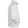 Snowfall Franklin Saint white varsity bomber jacket with snap-button closure