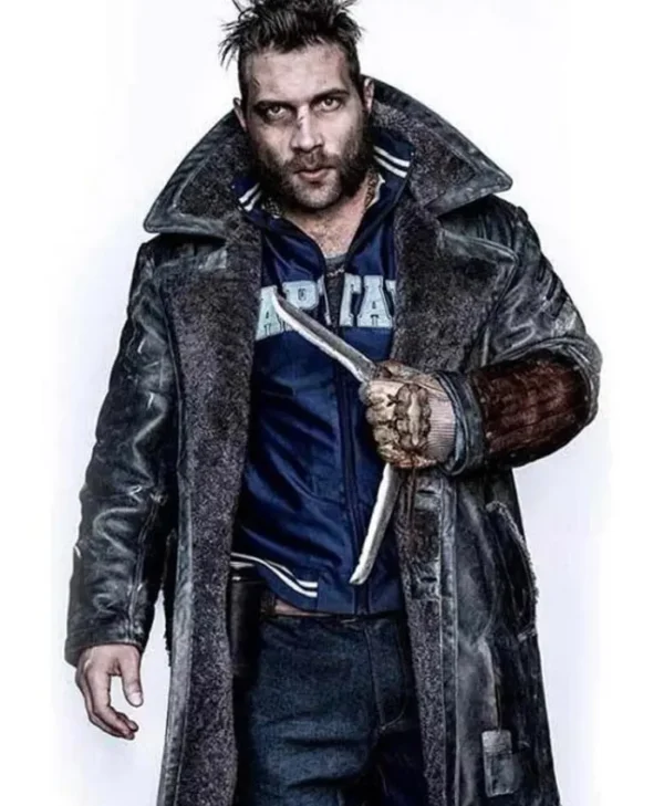 Suicide Squad Jai Courtney Black Leather Shearling Long Coat