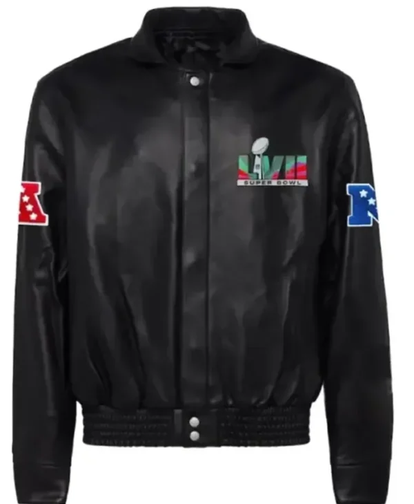 Super Bowl LVII Bomber Black Leather Jacket