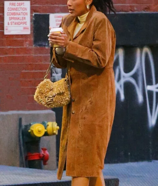 Tayshia-Adams-Womens-Brown-Long-Coat-Womens-Brown-Long-Coat-Sale
