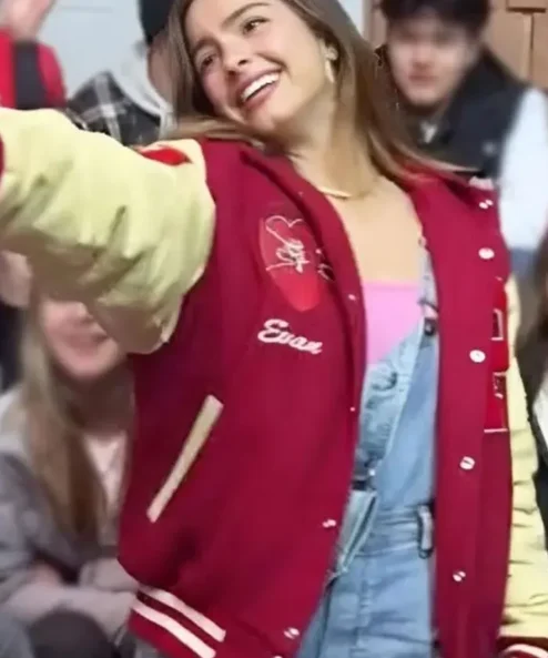 Thanksgiving 2023 Addison Rae Hooded Varsity Jacket Side