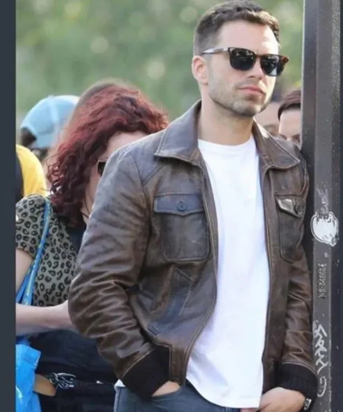 The 355 Sebastian Stan Brown Bomber Leather Jacket