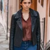 The Bricklayer Nina Dobrev Leather Black Jacket