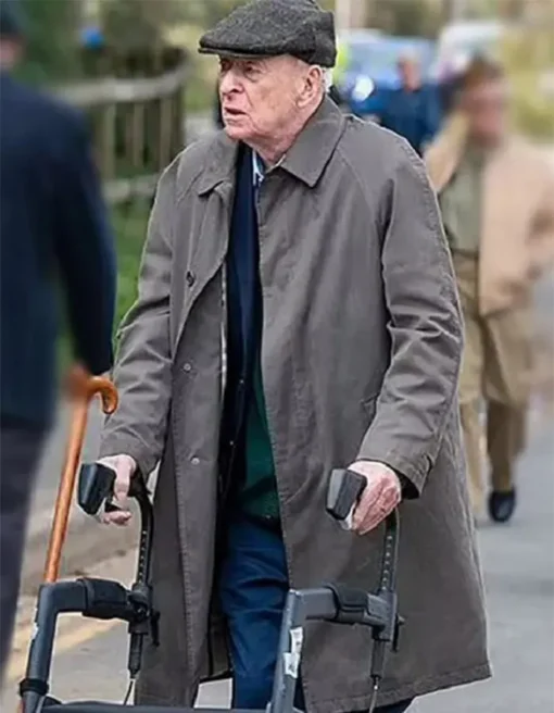 The Great Escaper Michael Caine Grey Cotton Coat 510x656 1