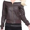 The Harley Quinn Brown Aviator Bomber Leather Jacket