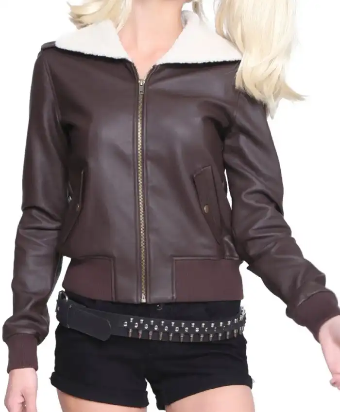 The Harley Quinn Brown Aviator Bomber Leather Jacket