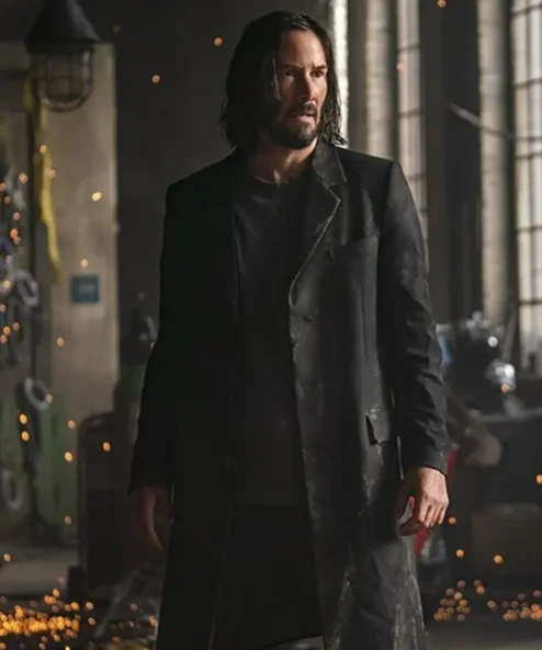 The Matrix 4 Keanu Reeves Black Long Wool Coat