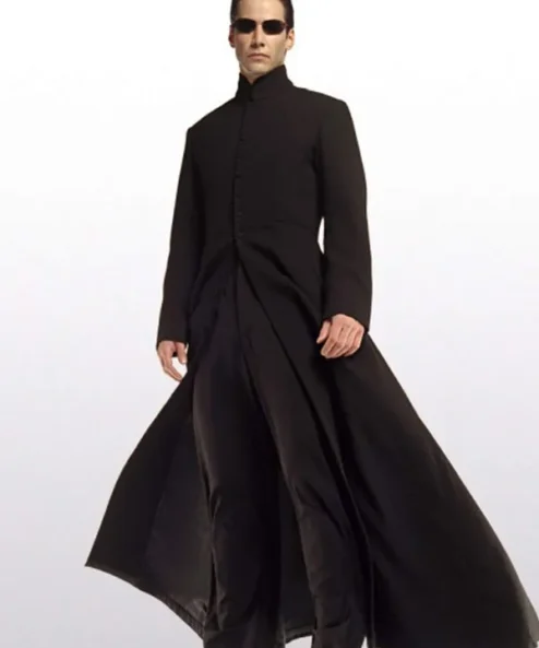 The Matrix Keanu Reeves Black Cotton Long Trench Coat