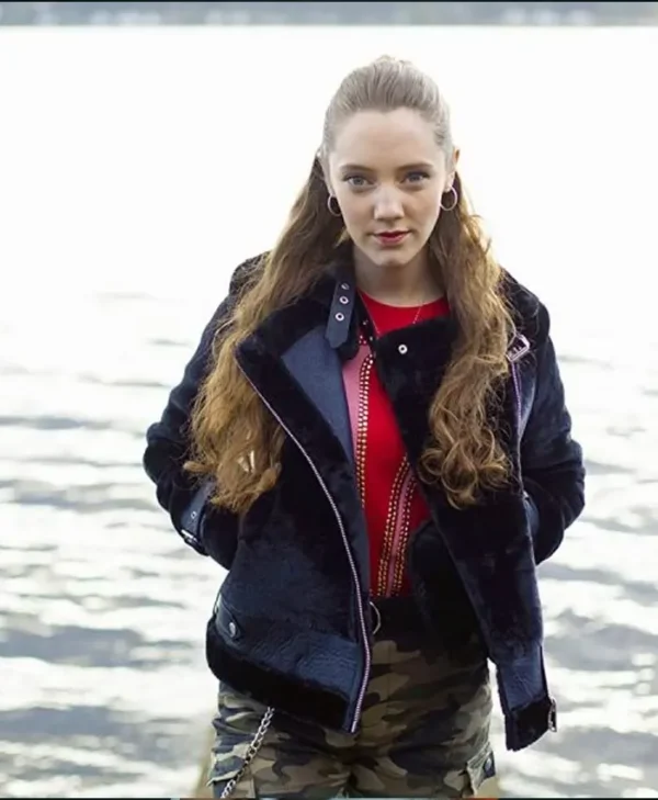 The Nest Kaya Leather Shearling Avi­a­tor Black Jacket