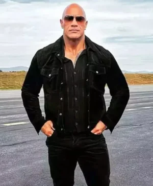 The Rock Suede Black Leather Trucker Jacket