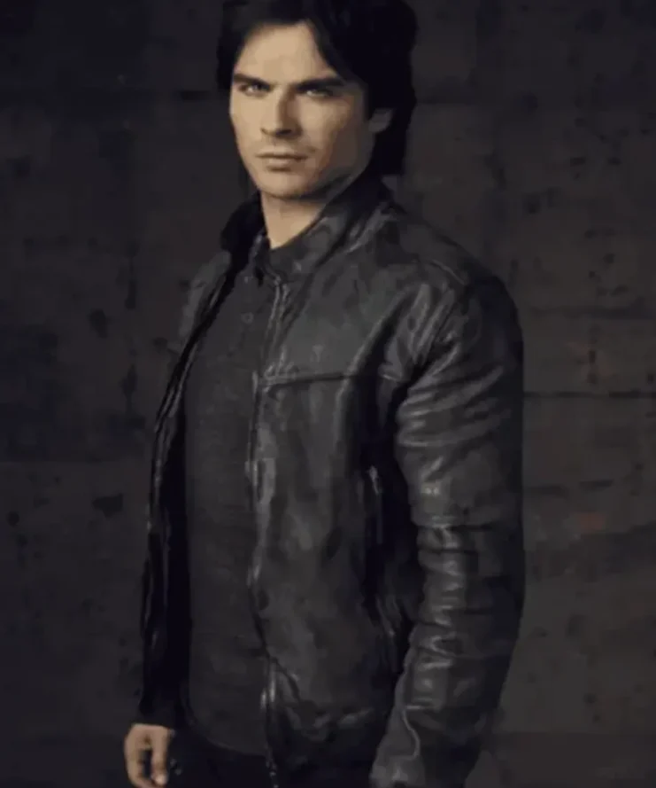 The Vampire Diaries Damon Bomber Leather Jacket