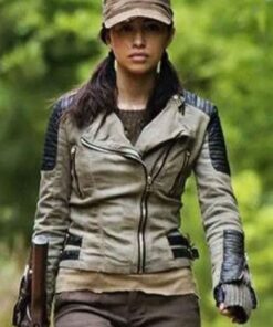The Walking Dead Christian Serratos White Leather Biker Jacket
