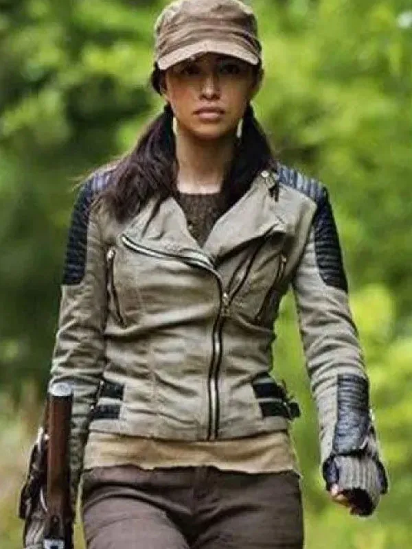 The Walking Dead Christian Serratos White Leather Biker Jacket