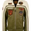 Top Gun Biker Olive Green Cafe Racer Leather Quilted Jacket