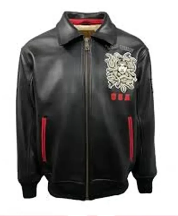 Top Gun Medusa Black Bomber Vintage Real Leather Jacket