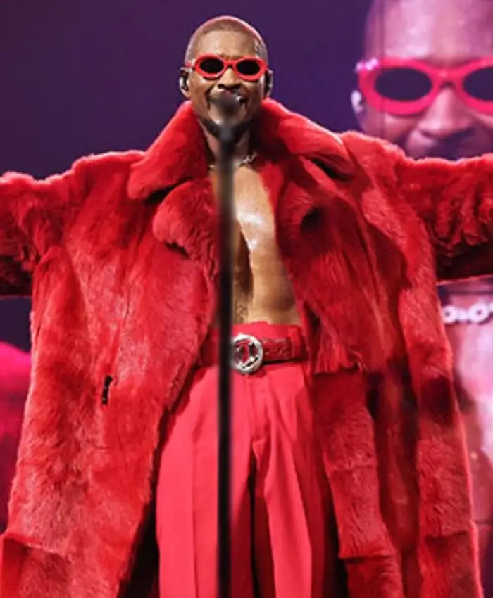 Usher Red Fur Coat