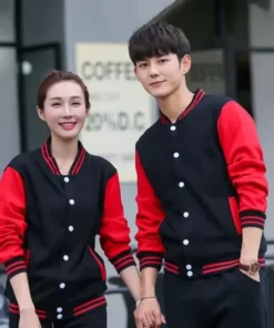 Valentines Day Couples Red and Black Letterman Varsity Jacket