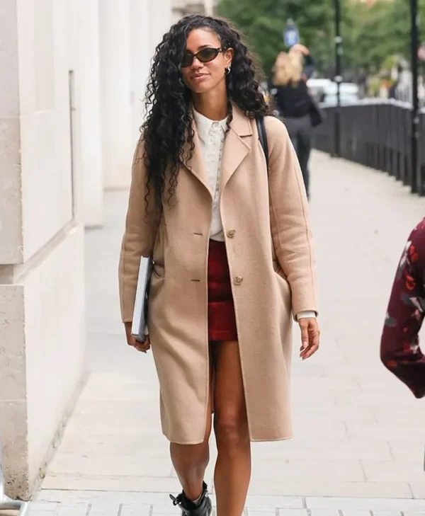 Vick Hope London BBC studios Tan Coat