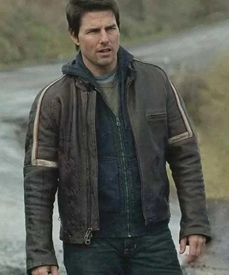 War of The Worlds Tom Cruise Brown Biker Leather Jacket
