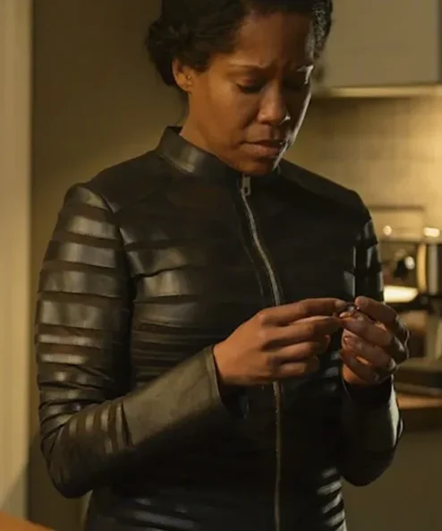 Watchmen Angela Abar Black Stripes Leather Jacket