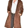 Women Brown Swakara Lamb Fur Trench Coat With Fur Collar