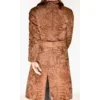Women Brown Swakara Lamb Fur Trench Coat With Mink Fur Collar