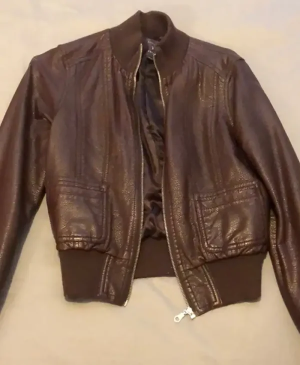 Women Nancy Brown Biker Leather Zipper Jacket