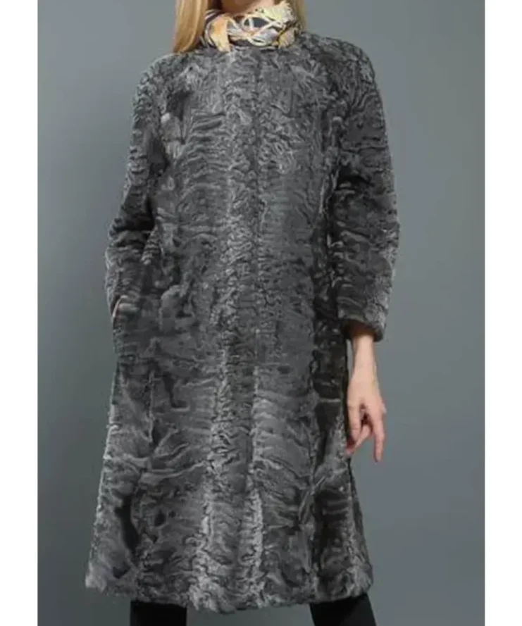 Women-Real-Persian-Lamb-Fur-Grey-Trench-Coat