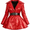 Women Red Leather peplum Jacket