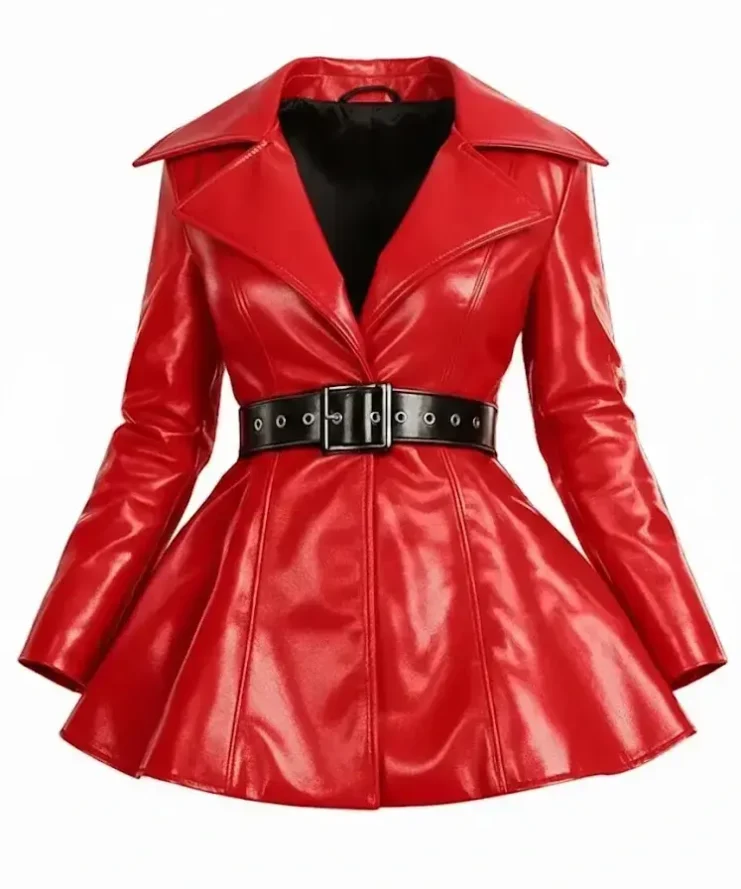 Women Red Leather peplum Jacket