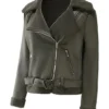 Womens Biker Aviator Shearling Fur Green Leather Jacket