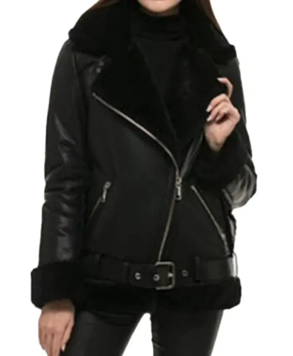 Womens Black RAF Aviator WW2 Sheepskin Winter Coat