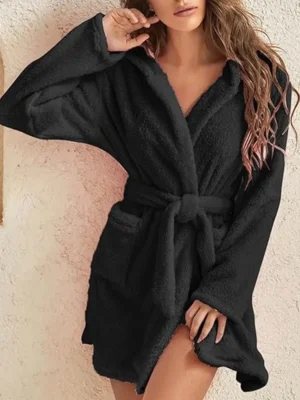 Women’s Casual Black Fluffy Robe