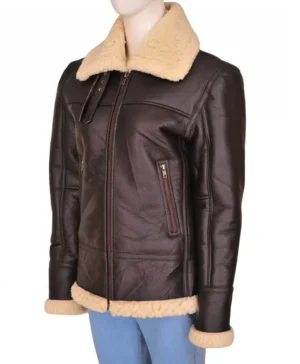 Womens Flight Aviator Shearling Leather B3 Bomber Jacket